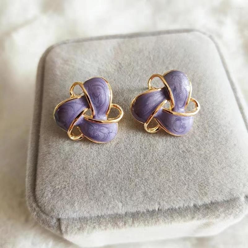 

Stud Earrings 2023 Korean Fashion Geometric For Women Girl Cute Purple Triangle Enamel Jewelry Gifts