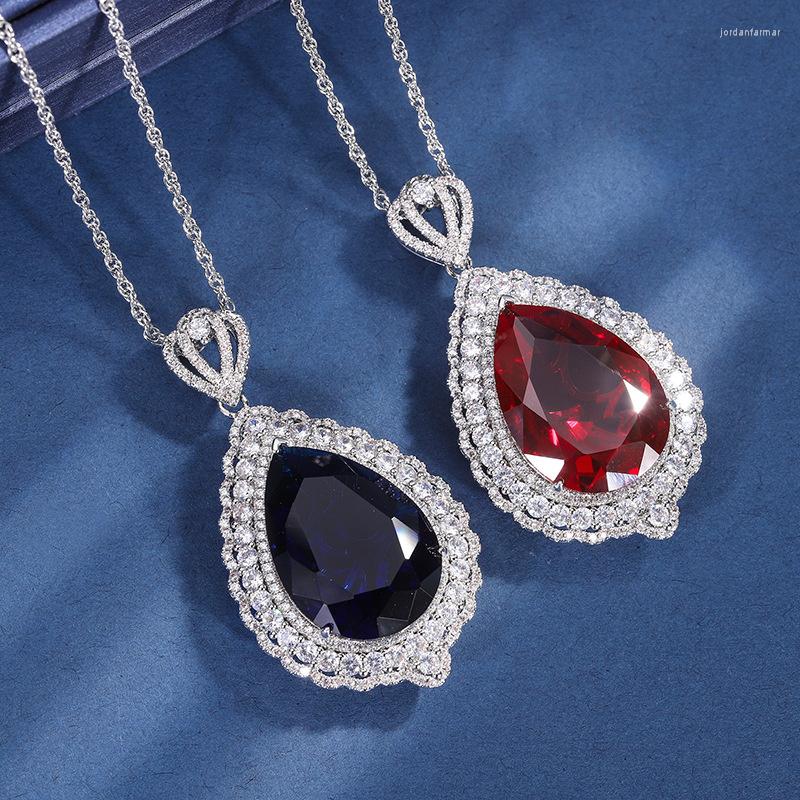 

Chains Genuine Real Jewels Copper Bottom Gilded 2023 Style Imitation Color Treasure Large Water Drop Pendant Necklace
