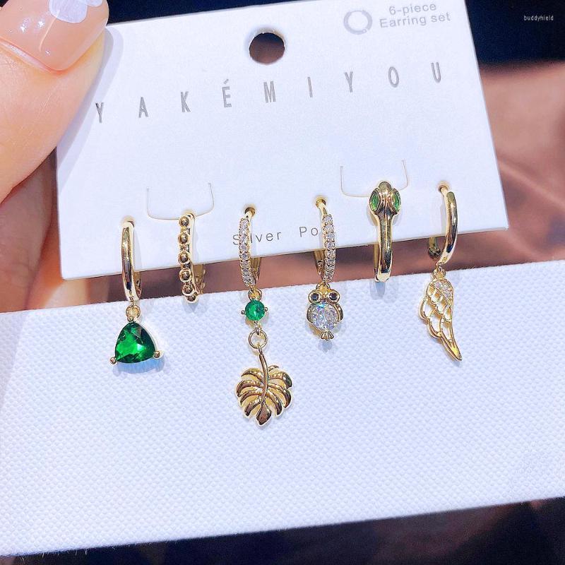 

Dangle Earrings MIGGA 6pcs Trendy Set Gold Color Green Crystal Leaf Snake Elements Women Jewelry