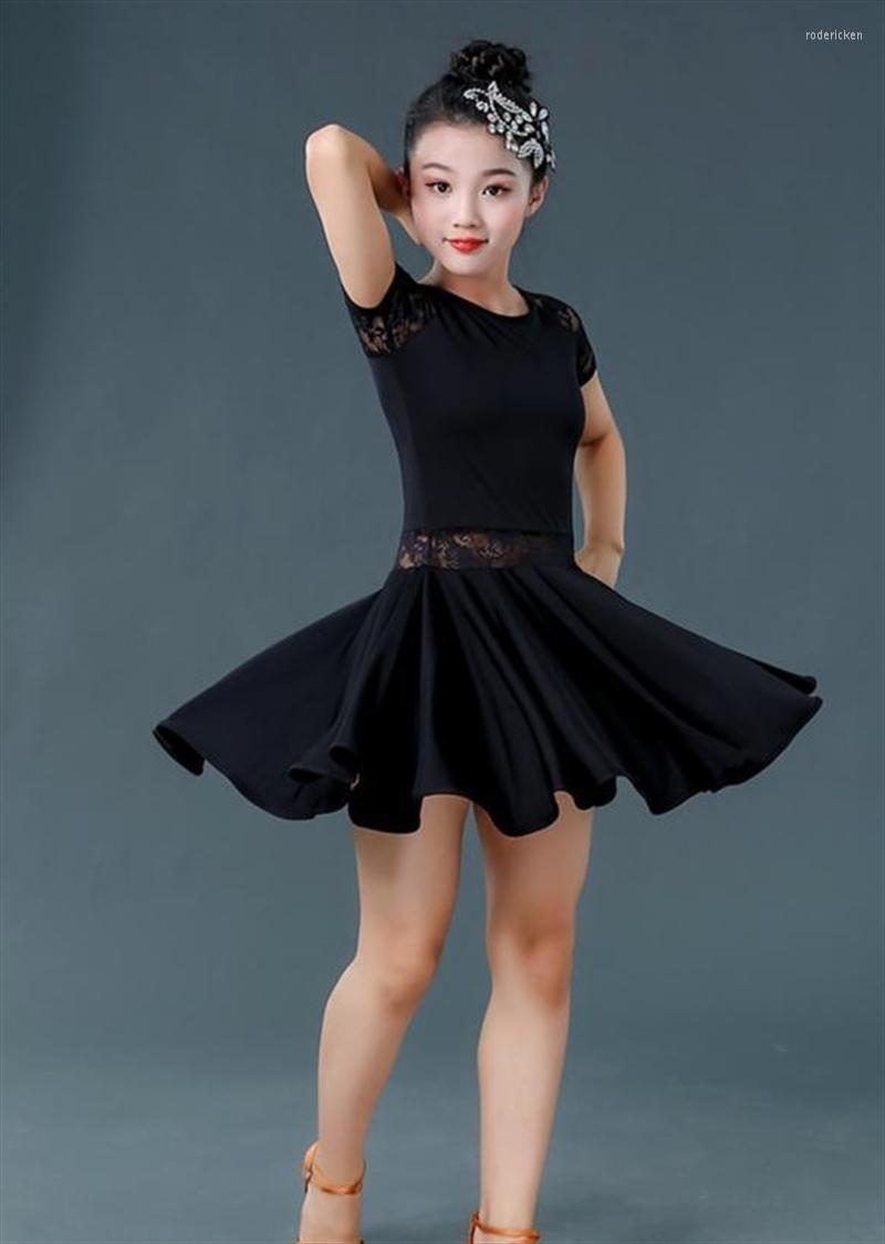 

Stage Wear 2023 Children's Latin Dance Clothing Girls Practice Clothes Summer Black Dress Suit Skirt