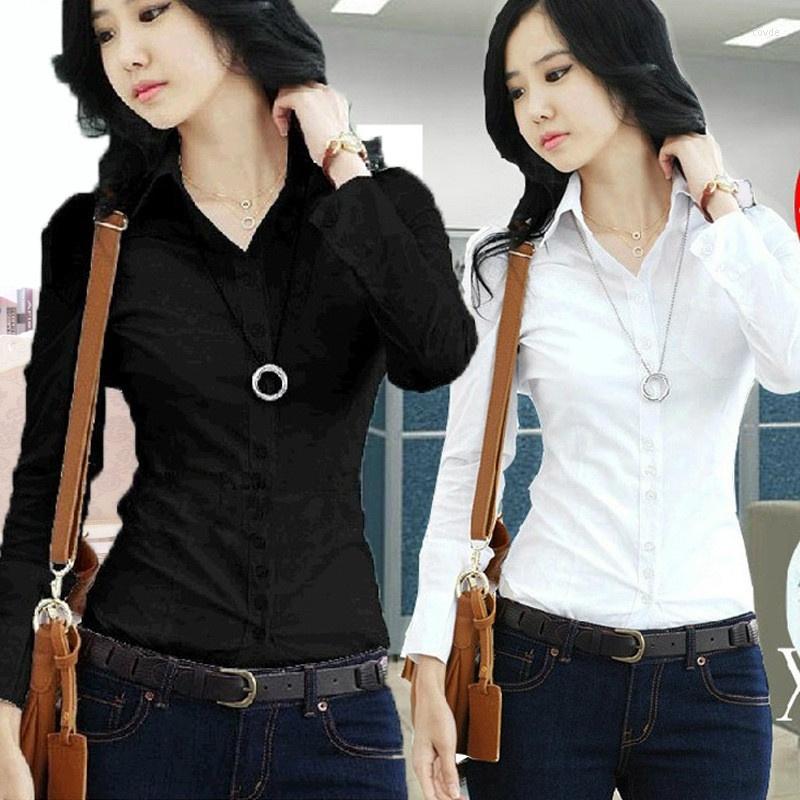 

Women' Blouses 2023 Fashion Summer Qualities Women' Office Lady Formal Party Long Sleeve Slim Collar Blouse Casual Solid White Shirt