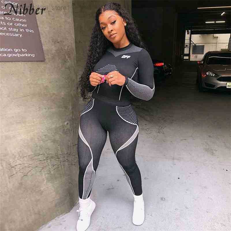 

Women's Two Piece Pants Nibber Fashion Stripe Elastic Tops Fitness Leggingss Pieces Set Women Full Sleeve T-shirts Active Sportswear Suits T200821 H4E5, Black