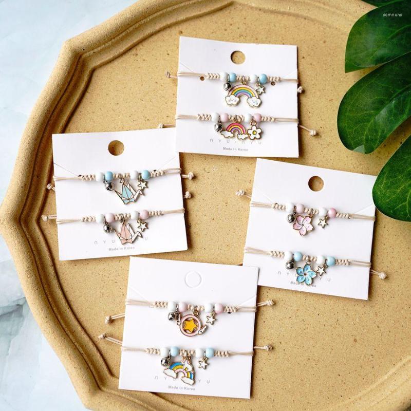 

Charm Bracelets Meetvii Cute Ceramic Beads Cartoon Animal Hand-Wowen Rainbow Flower Butterfly Bell For Girl Child