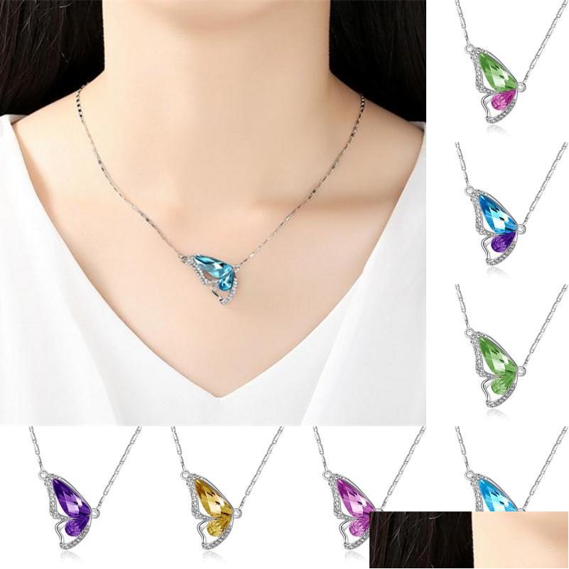 

Pendant Necklaces Colorf Crystal Butterfly Necklace Dancing For Women Girls Gift Korean Styles Drop Delivery Jewelry Pendants Dhgarden Dhpyh