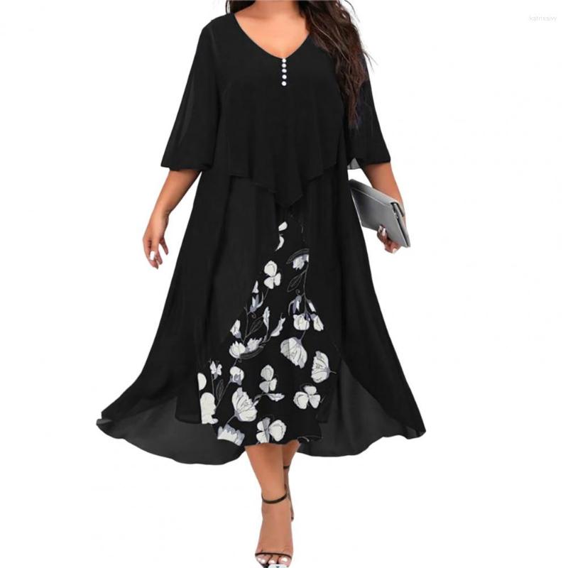 

Plus Size Dresses Stylish Casual Dress Long Swing Elegant Floral Print Women Maxi Up, Green