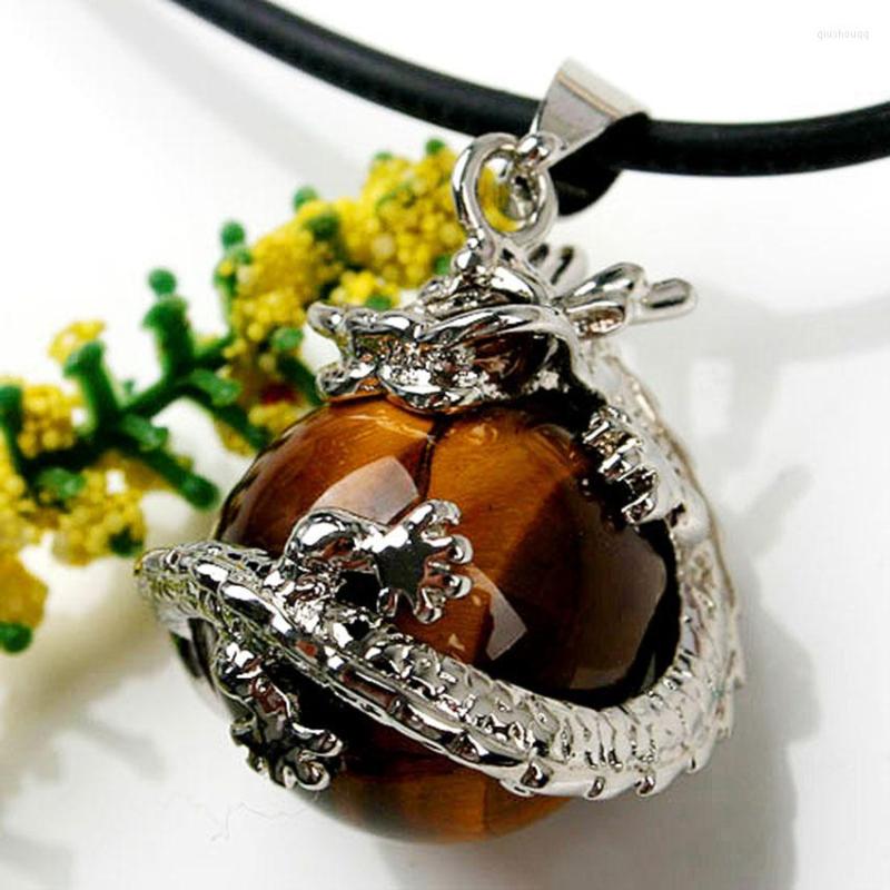 

Pendant Necklaces Xinshangmie 16MM Natural Tiger Eye Stone Round Beads Inlay Chinese Dragon Fashion Charm Jewellery 1Pcs