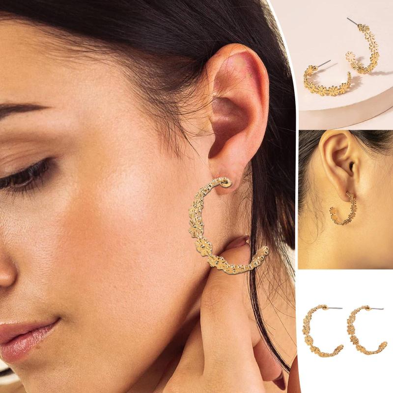 

Hoop Earrings Small For Women Girls Flower Yellow Gold Plated Cartilage