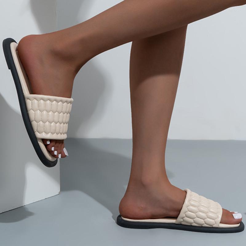 

Slippers Soft Sponge Women's Sewing Cloud Shoes Female Flip Flops Fashion Summer 2023 Outdoor Beach Flat Non-slip Woman Slides, Beige