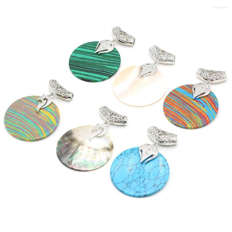 

Pendant Necklaces 1pcs Natural Round White Black Malachite Stone Shell For Jewelry Making DIY Necklace Earrings Women Gift Size 50x50mm