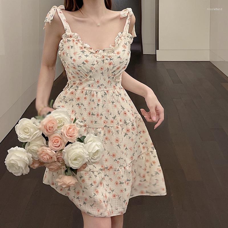 

Casual Dresses Vintage Mini Summer Lace Up V Neck Floral Dress Mori Girl Style Elegant Kawaii Fairy Princess Slip WomenSundress, White