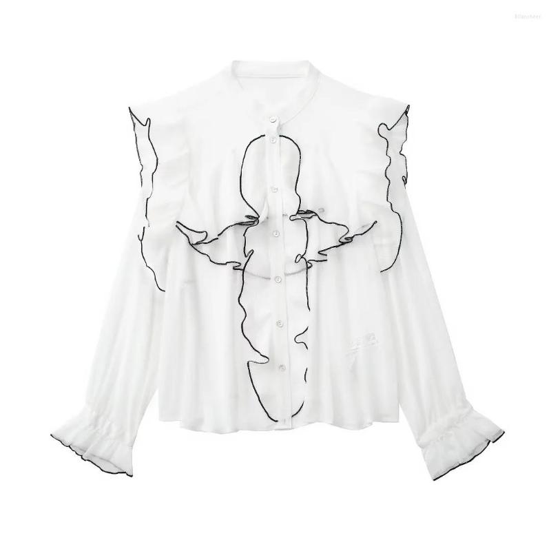 

Women's Blouses Elegant Ladies Tierred Ruffles And Tops Womens Office Work Clothes 2023 Spring Fashion Perspective White Shirts Blusas