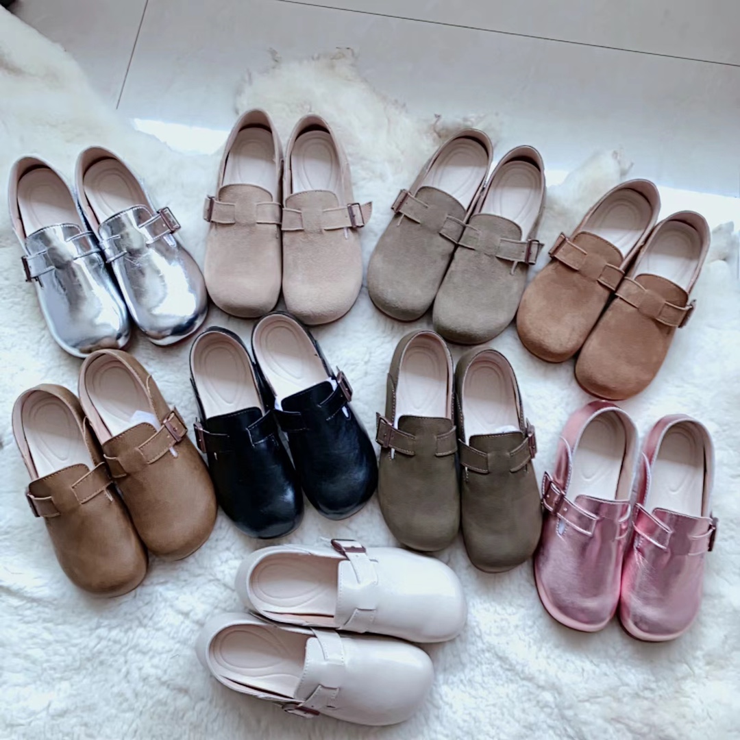 

All Season Birks Clogs slipper Sneakers Boston Soft Footbed Suede Leather Loafer Women Buckle Strap Shoes Slip On chestnut Sandal platform mule Metallic Pink Silver, Bk4105