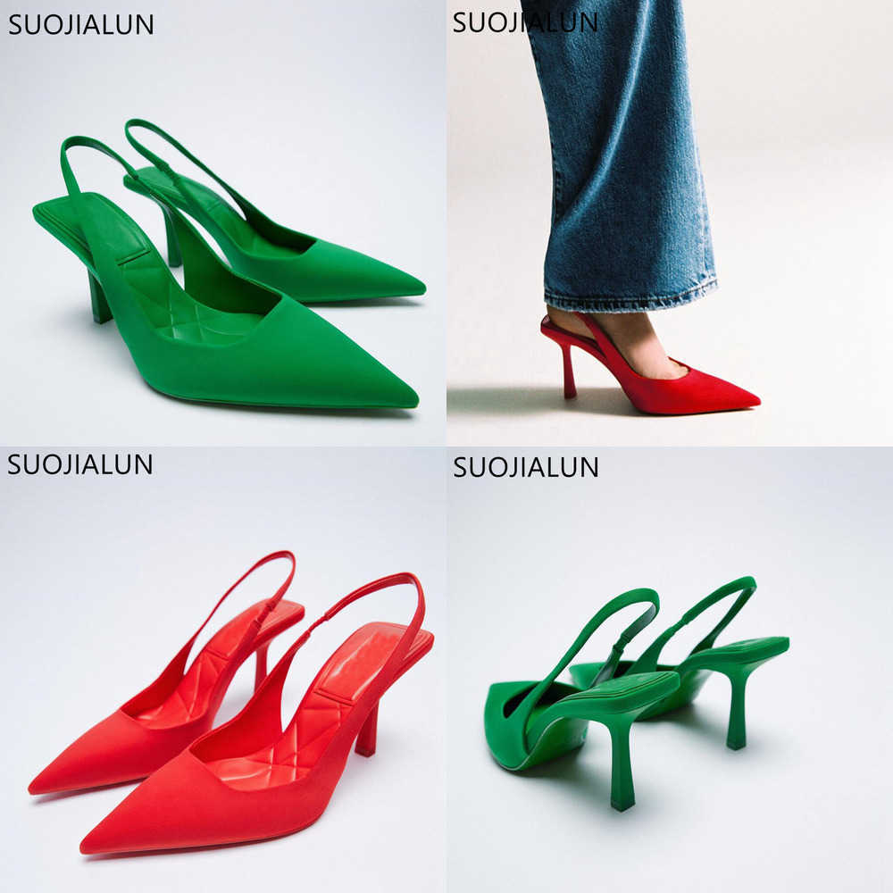 

Sandals Autumn Women Slingback Sandals Thin High Heel Pumps Shoes Ladies Elegant Shallow Pointed Toe Mules Slip on Party 230316, Green