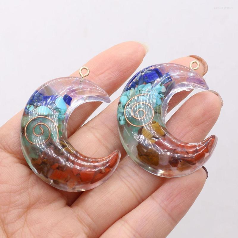 

Pendant Necklaces 1pcs Natural Stone Moon Shape Resin Charm For Jewelry Making DIY Necklace Earring Women Gift Size 33x45mm