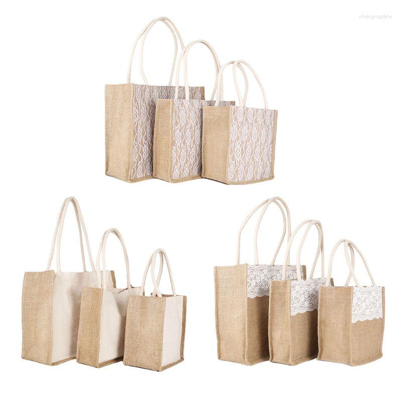 

Shopping Bags Women Handbag Lace Linen Tote Casual Reusable Shoulder Bag Satchel, Beige
