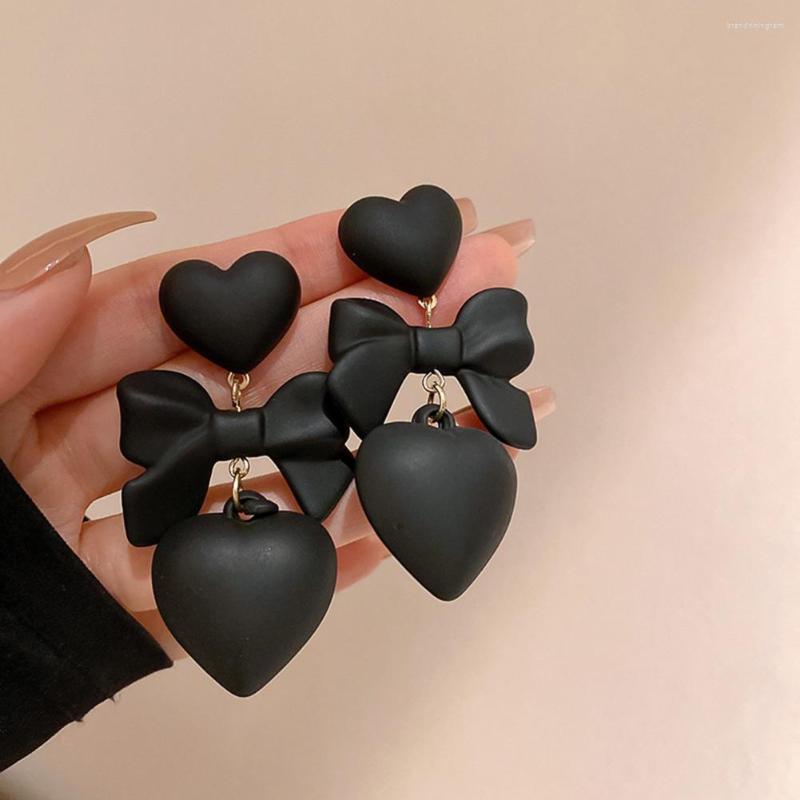 

Stud Earrings Fashion Jewelry 1 Pair Stylish Dual Love Hearts Bowknot Wear-resistant Drop Retro For Dating