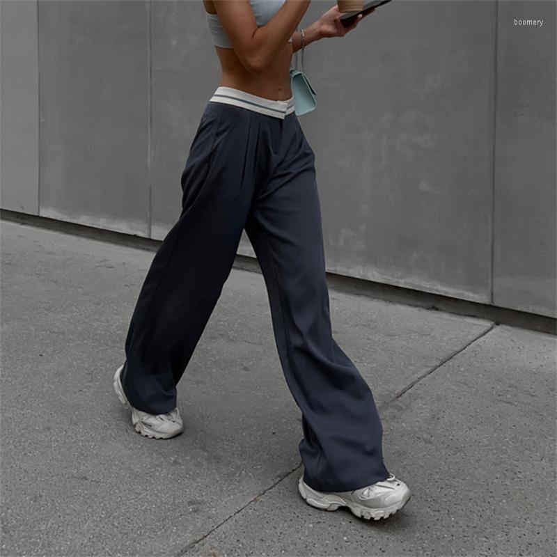 

Women' Pants 2023 Solid Spring Autumn Fashion Loose Women Elegant High Wasit Office Lady Trousers Casual Wide Leg Female Clothing, Gray