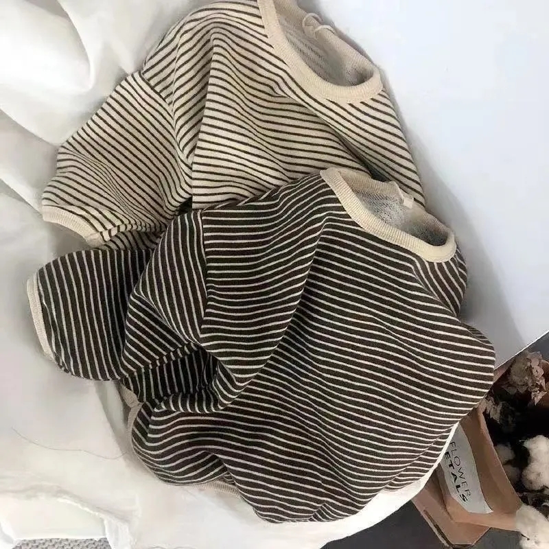 

T-shirts Spring Autumn Boys T-shirts Cotton Long Sleeve Kids Clothes Striped T-shirt For Xxx Boys And Girls Casual Top Tees 230414, Coffee