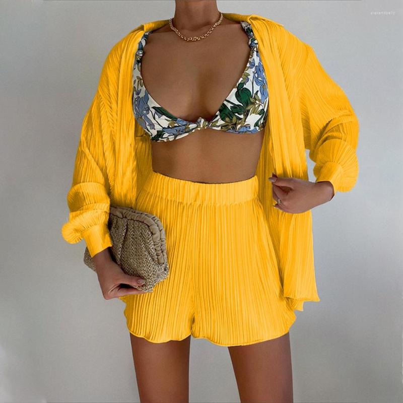 

Ethnic Clothing 2 Pieces Set Sexy Fashion Women Dashiki African Summer Female Tops Pleated Long Sleeve Shirt And Elastic Waist Shorts Suit