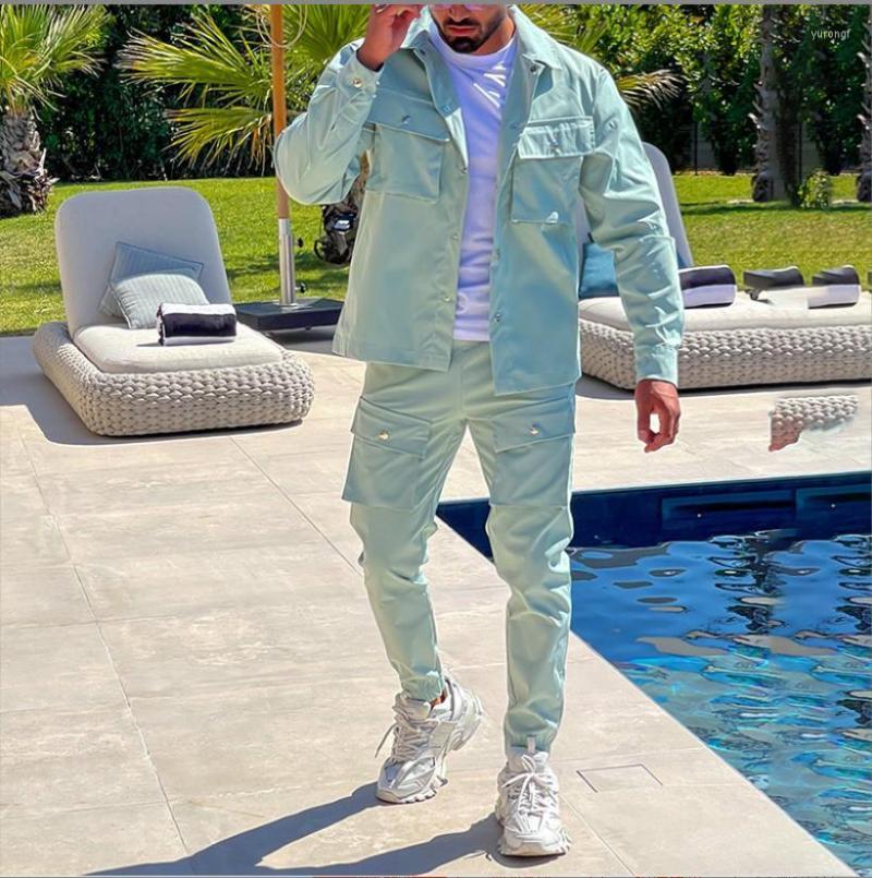 

Men's Tracksuits Tracksuit Men Sports Suit Men's Clothing Casual Fashion Bundle Foot Trousers Trend Clothes Slim Fit Top / Pants Sets, Khaki