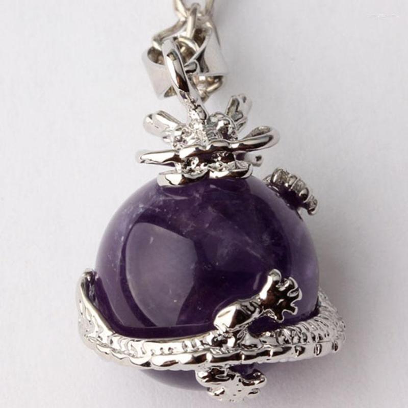 

Pendant Necklaces Xinshangmie 16MM Natural Amethysts Round Beads Inlay Chinese Dragon Fashion For Women Jewellery 1Pcs