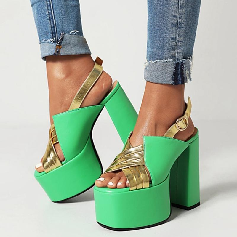 

Sandals Fashion Patchwork Street Wear Platform High Heel Shoes Back Buckle Peep Toe For Teenagers Sexy Thick Big Size 43, White