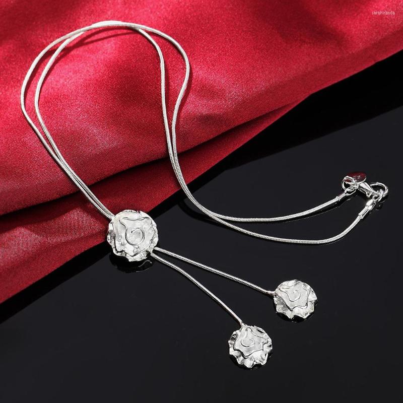 

Chains High Quality Silver Color Necklace Fashion Beautiful Women Lady Rose Flower Pendant Chain Jewelry Wedding Cute Gift JSHN036