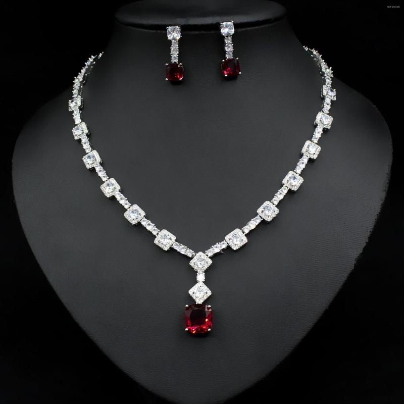 

Dangle Earrings Brand Genuine Luxury Real Jewels Bridal Necklace Set Wedding Zircon Jewelry Evening Dress Accessories Three Piece H