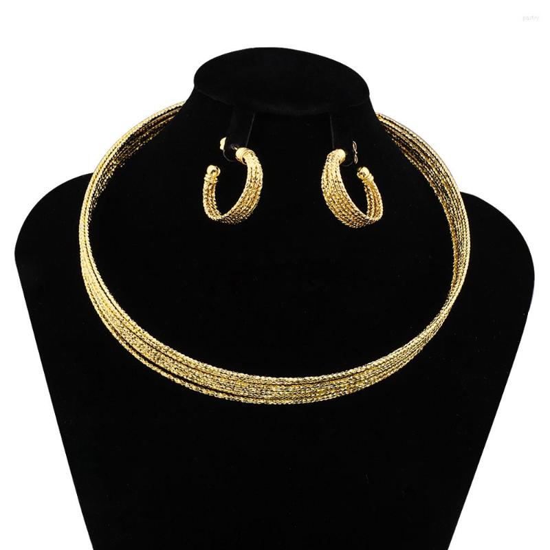 

Necklace Earrings Set African Gold Color High Quality Jewelry Women's Ring Design Fashion Classic Style Wedding Anniversary, Picture shown