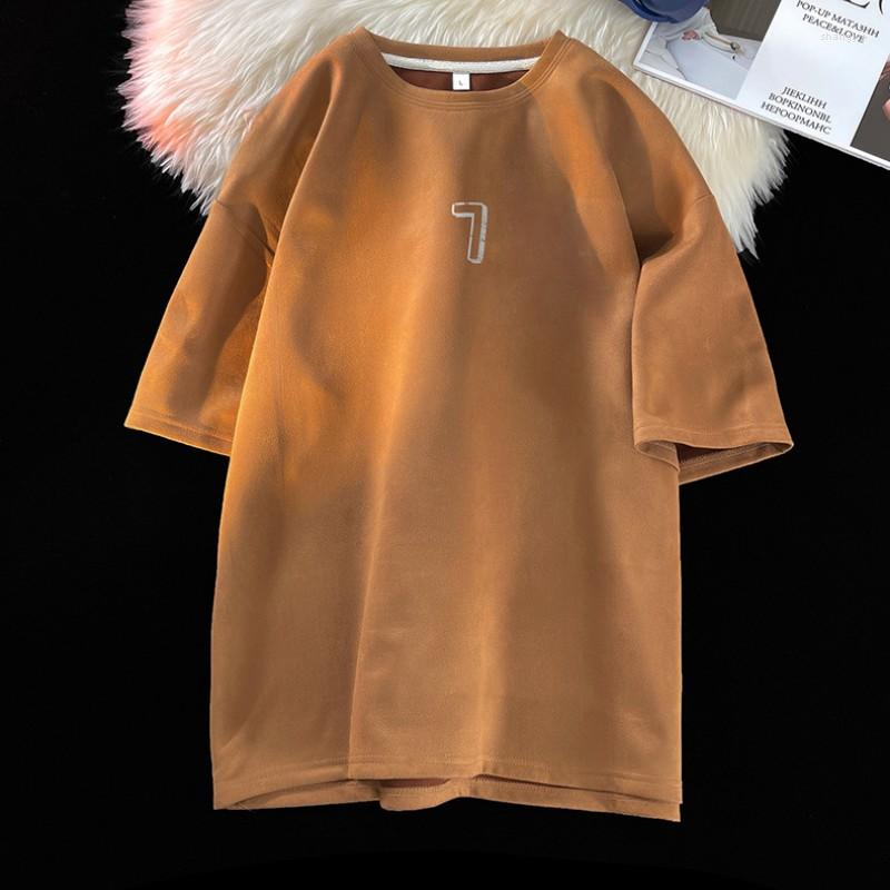

Men' T Shirts Summer Korean Style Fashion Round Neck Letter Short-sleeved Pullover T-shirt Men' Loose Casual Suede Couple Tops Tide, Black