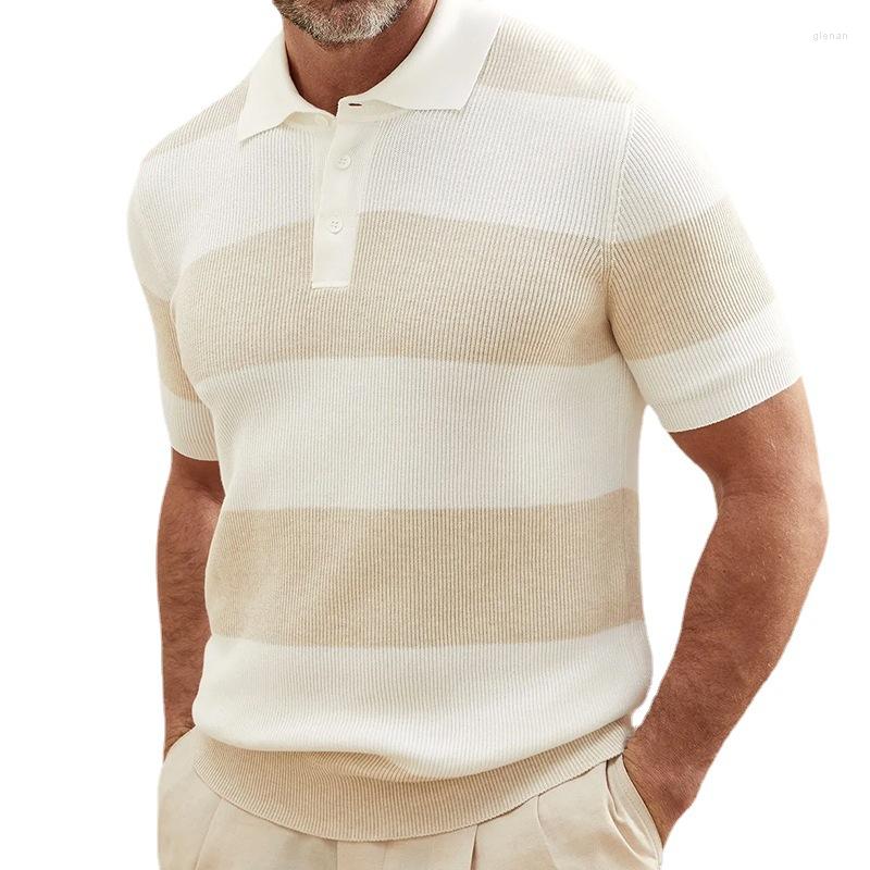 

Men's T Shirts Mens Knit Polo Shirt Striped Pint Short Sleeve Slim Knitting T-shirt 2023 Spring Summer Vintage Lapel For Men Clothing
