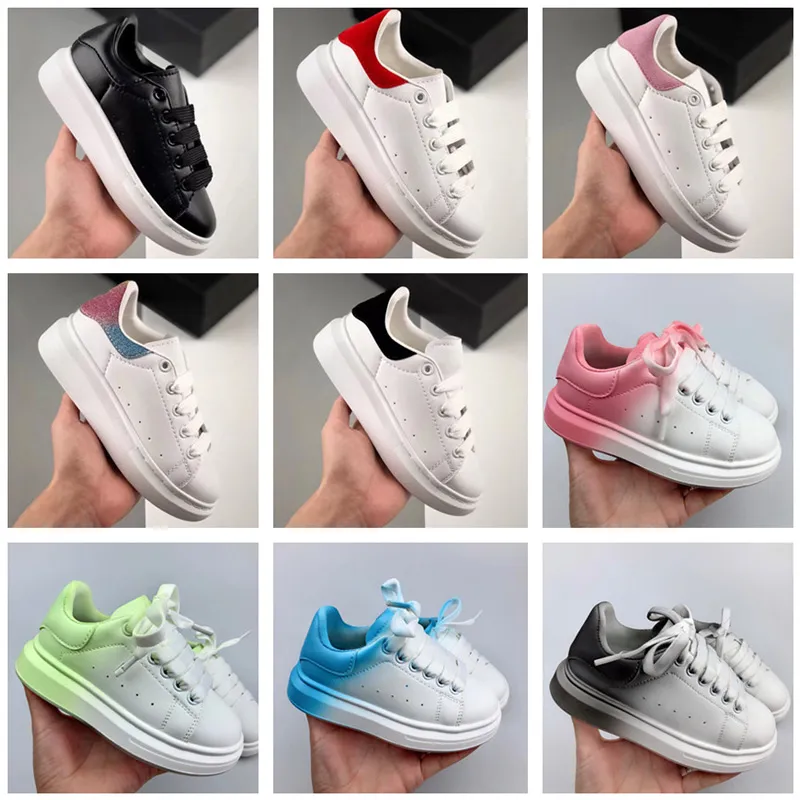 

2023 Selling designer Kids Shoes White Red Black Dream Blue Single Strap outsized Sneaker Rubber Sole Soft Calfskin Leather Lace up Trainers, Box