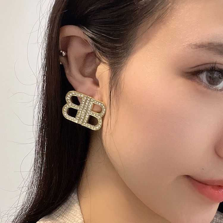 

designer jewelry bb earring paris Fashion Shining Diamond Double Earrings for Female Minority Design Sense Advanced Ear Jewelry Net Red Silver Needle Earrings