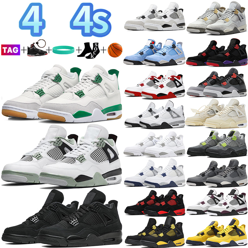 

4 4s jumpman Basketball Shoes for Men Women OG Pine Green Military Black Cat Craft Photon Dust Seafoam Red Cement University Blue Bred Mens Designer Sports Sneakers, #35- metallic red