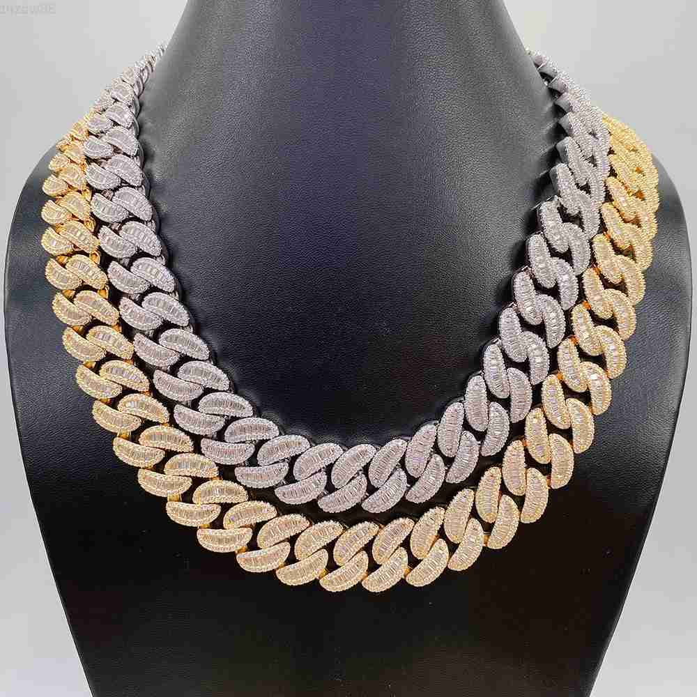 

925 Sterling Silver Hip Hop Baguette Moissanite Heavy Chain Miami Cuban Link Mens Bracelet 10k 18mm Cuban Link Chain