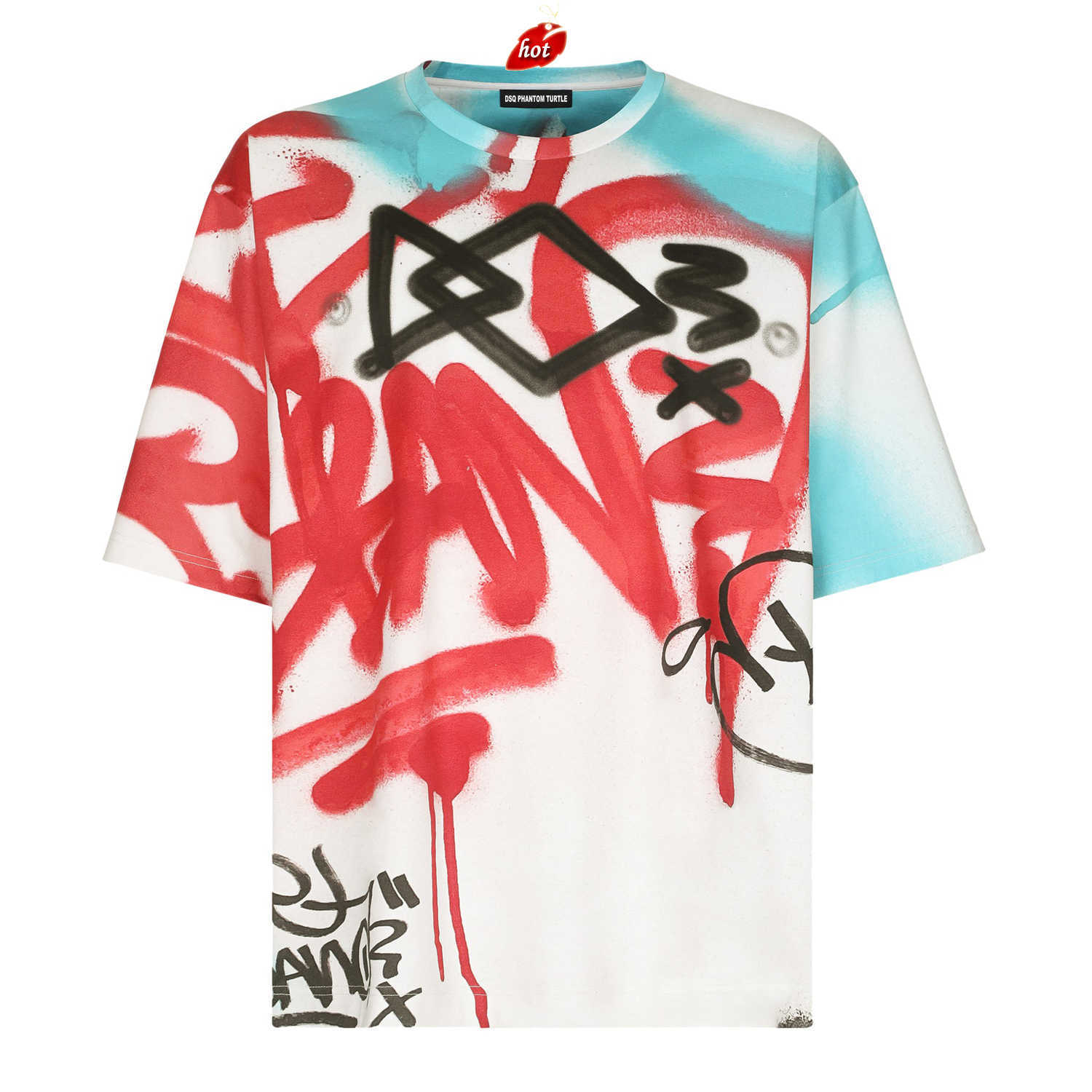 

Mens T-Shirts Graffiti Print Cotton Jersey T-shirt-Cotton T-shirt with Spray-paint Graffiti Print 68619 dsquare 2 d2 dsqs dsq2s B56F, White
