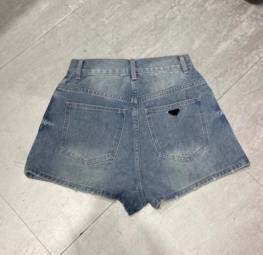 

Denim Triangle Shorts Women Designer Fashion Letter Pants Summer Causal Slim Capris Clothes High Quality SML, Blue