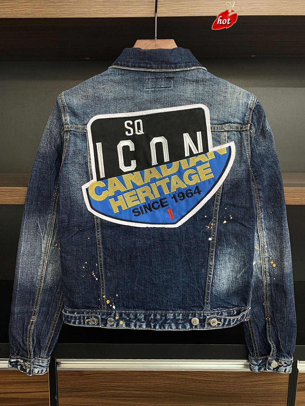 

Denim Jacket men coat Blue Casual cotton Turn-down Collar Long Sleeve Denim Bomber jackets for man 98369 dsquare 2 d2 dsqs dsq2s UK57, As picture