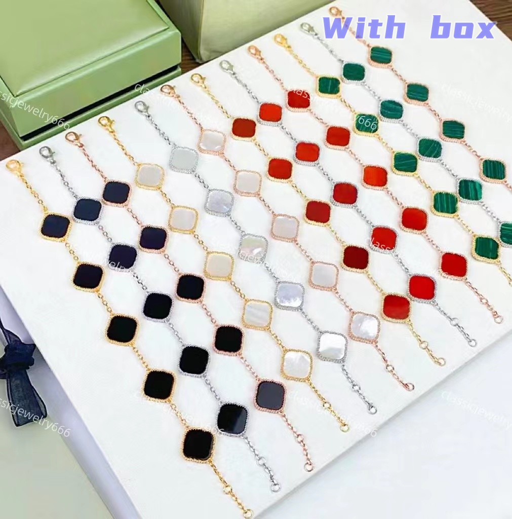 

Luxury Women's Bracelet Chain 4/Four Leaf Clover Charm Jewelry Bracelet Elegant 18K Gold Agate Shell Pearl Mother Daughter Birthday 316 Stainless Steel With box