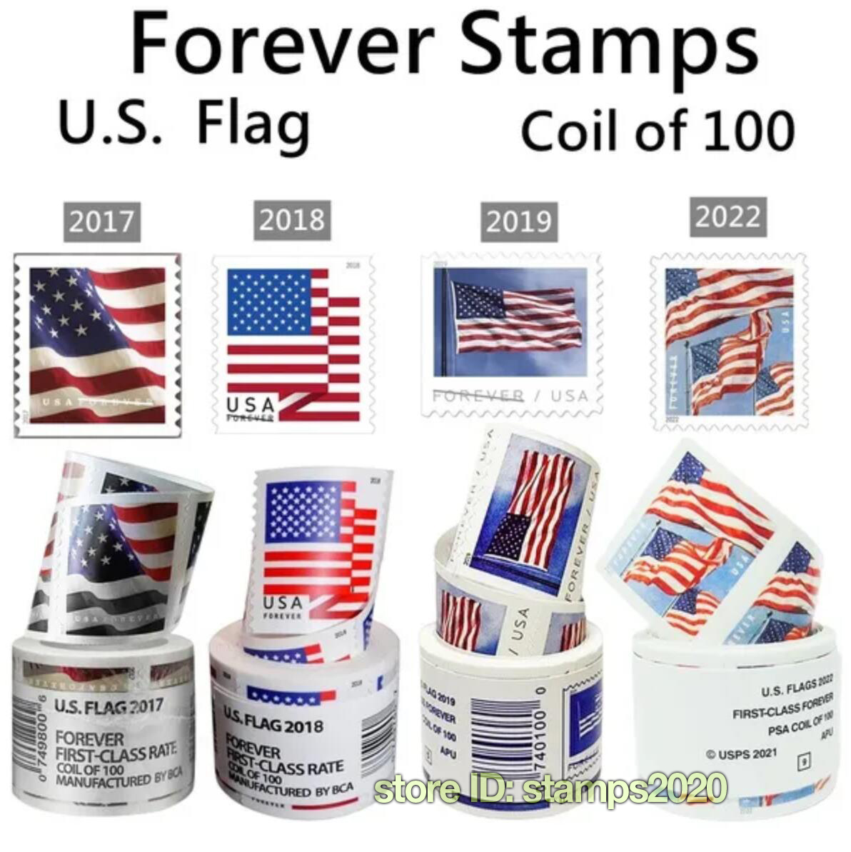 

2022 Stamp U.S. Flags Roll of 100 1st Class for Mailing Letters Postcard Office Mail Supplies Invitations, Us stamps