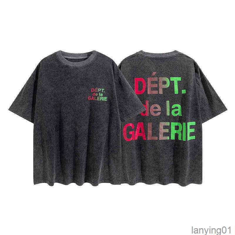 

Dept Mens Galleryes Designer Star' t Shirts Same Los Letter Color Printing Washed Fashion Short  98go, Black7