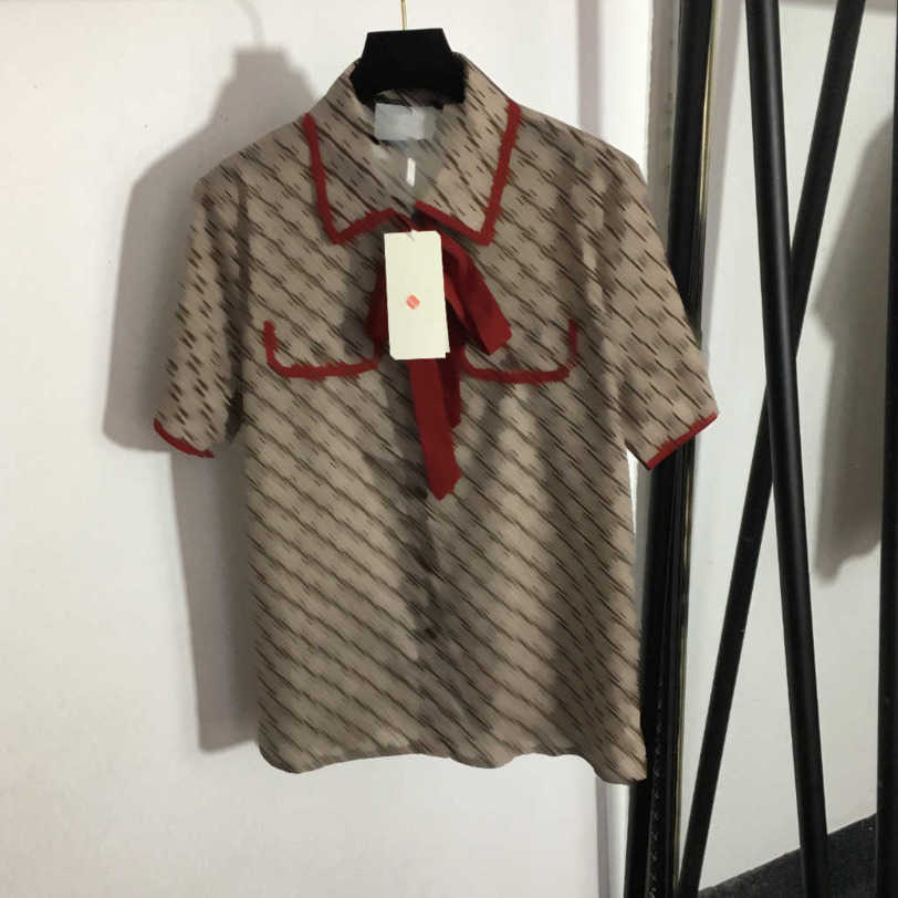 

23ss tee Womens T-Shirt womens designer clothing Monogram print temperament bow Tie with lead fake Pocket lapel Short sleeve Shirt Top High quality womens clothes a1, 25
