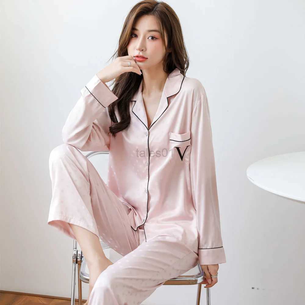 Women's Sleepwear Womens Sp Lounge Silk Satin Pajamas Women Summer Spring And Autumn Thin Spwear Long-sved Home Wear Femme VS Pyjama Z251106