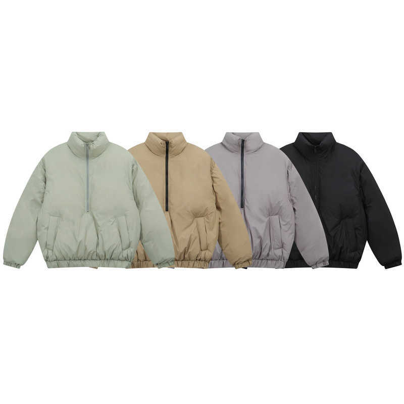 

ESS Outerwear & Coats Down & Parkas ESSEN New Fog Double Thread Fashion Brand High Street Mens Womens Loose Thickened Half Zipper Stand Neck Thickened Cotton Clothes, Oak