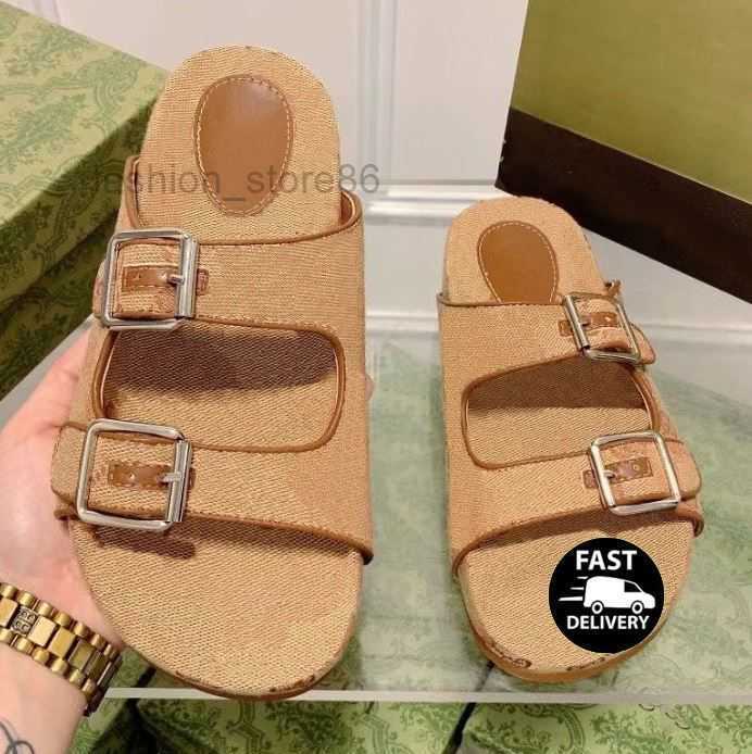 

slipper womens fashion embroidered canvas designer slides slip on slippers girls Canvas covered platform sandals big size