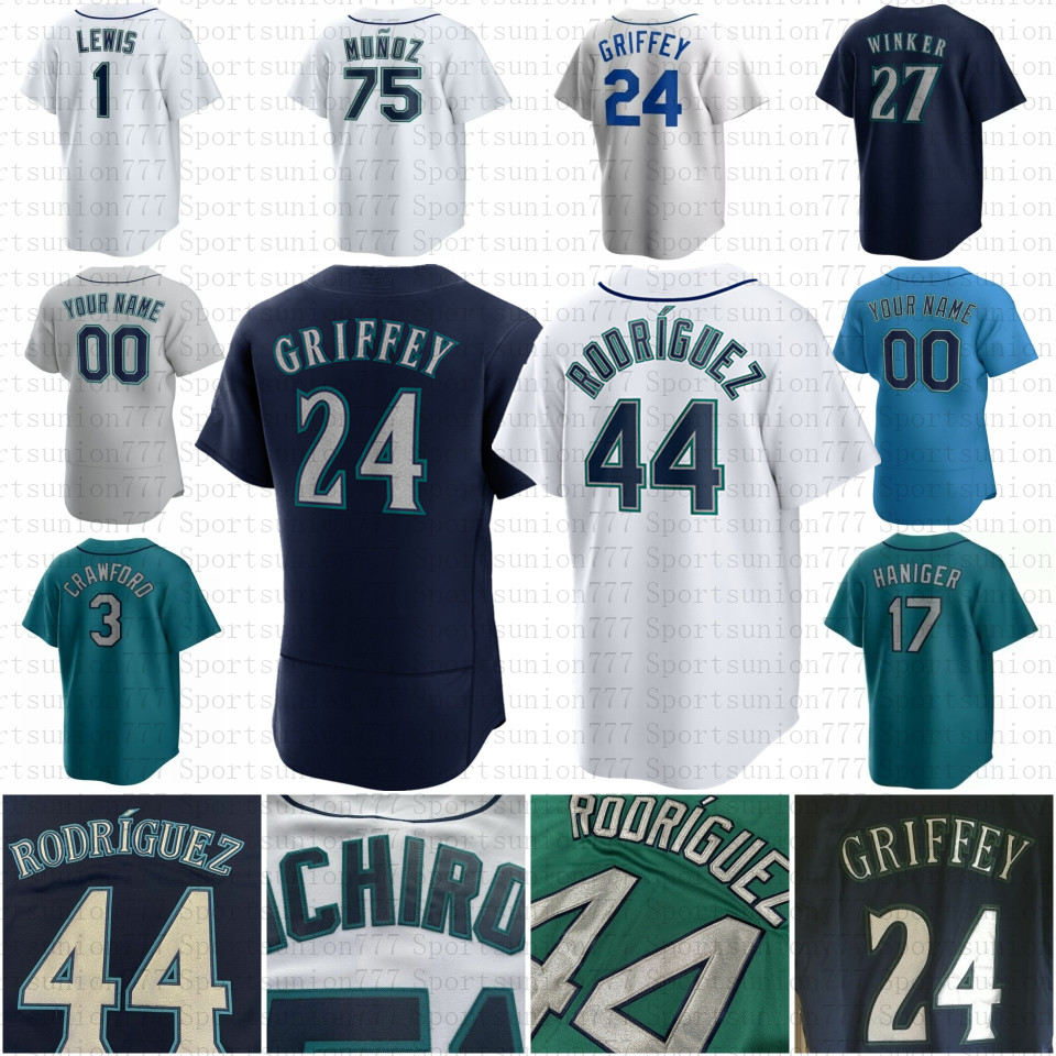 

44 Julio Rodriguez Custom Baseball Jersey 24 Ken Griffey Jr 3 JP Crawford Edgar Martinez Suzuki Ichiro Jarred Kelenic Kolten Wong Matt Brash Marco Gonzales Kyle Lewis, Mens