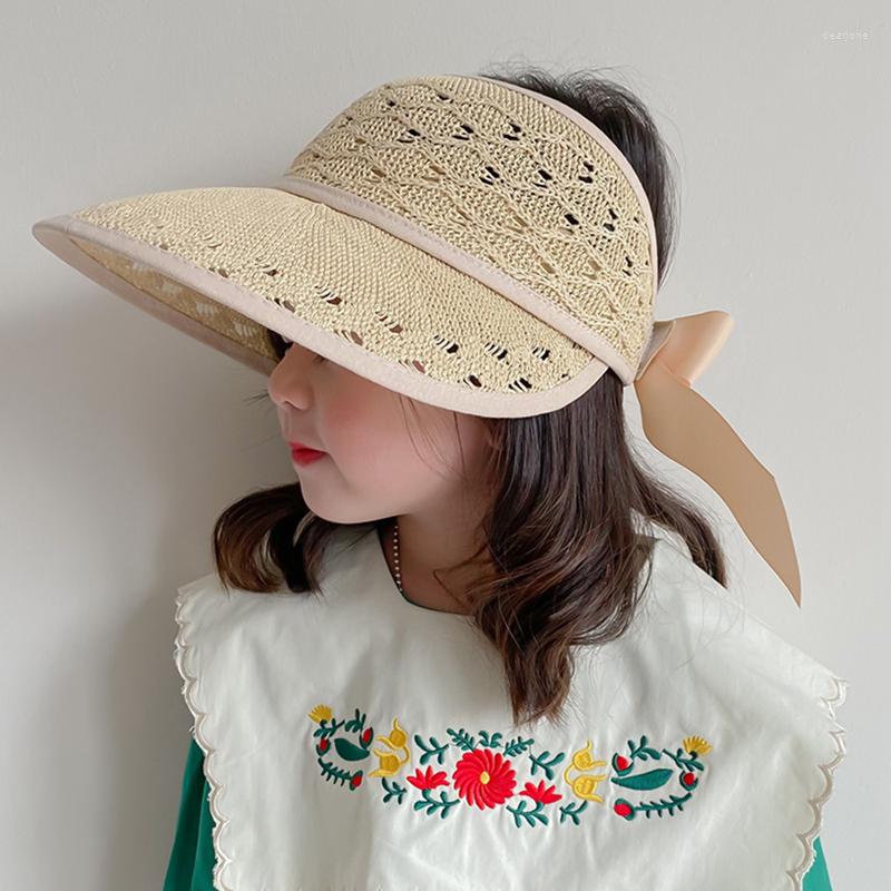 

Hats Children UV Protection Sun Hat Breathable Mesh Beach Kids Large Brim Panama Ribbon Bow Visors Caps Girls Summer Sweet Cap, Lb
