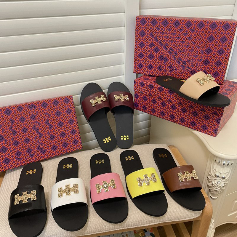 

latest Fashion womens Slippers Top Quality slides designer slipper Casual genuine leather flat shoes Classics Buckle Career solid women shoes flip flops with box