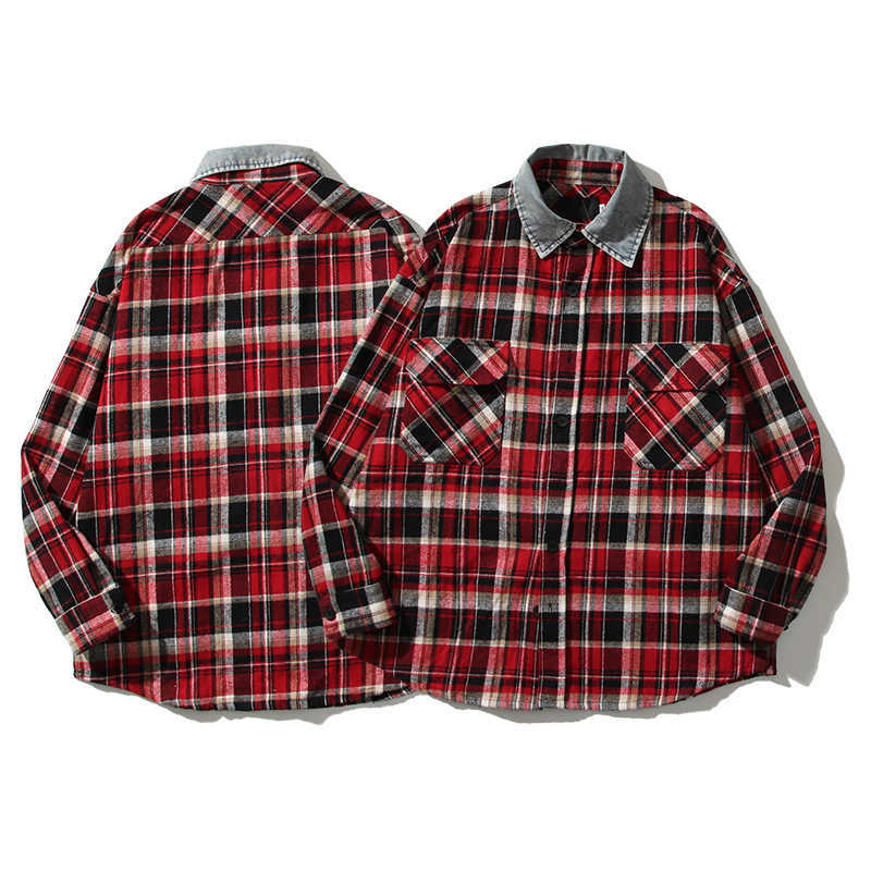 

ESS Shirts FOG trendy ESSEN Ouyang Nana matching denim collar plaid shirt jacket Jerry loose fitting shirt Mens Womens, Shipping fee