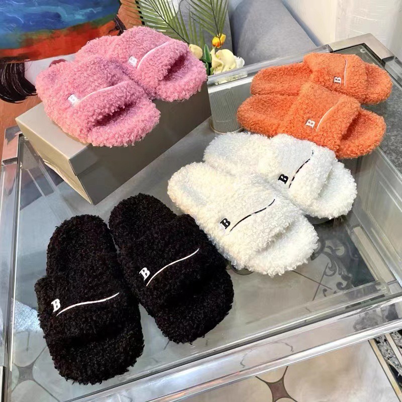 Slippers designer men's ladies slippers plush winter fur fluffy fluffy warm letter sandals comfortable fluffy girls flip-flops 35-44-image-921164744